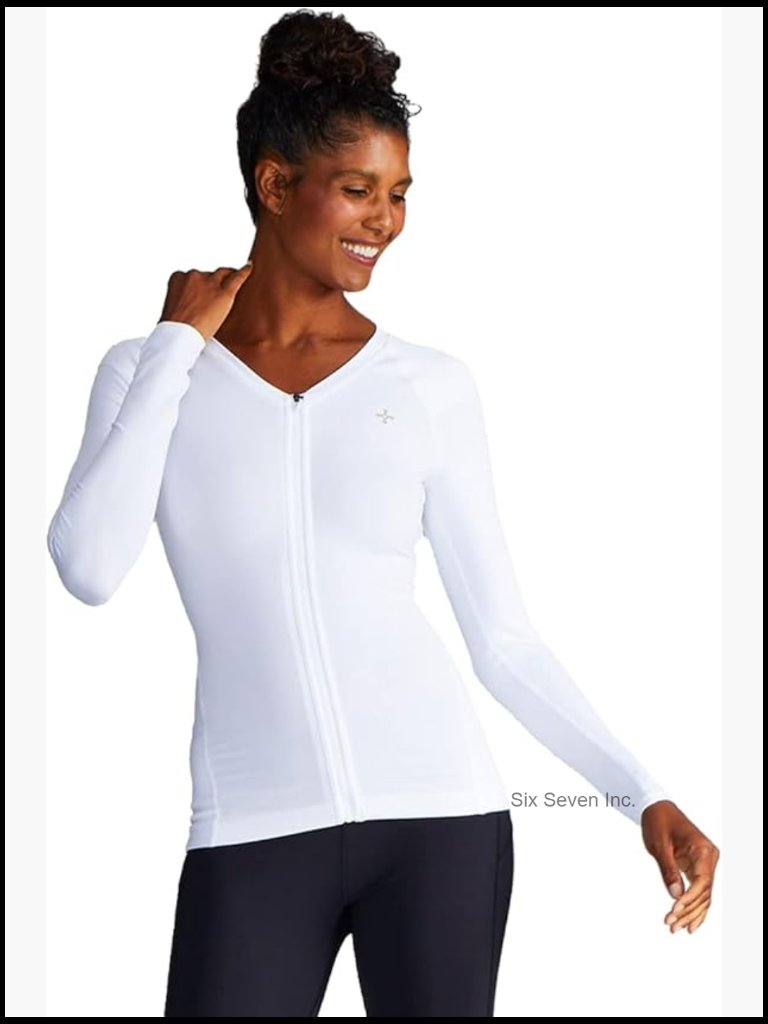 Women's Long Sleeve V Neck Compression Shirt With Front Zipper Posture
